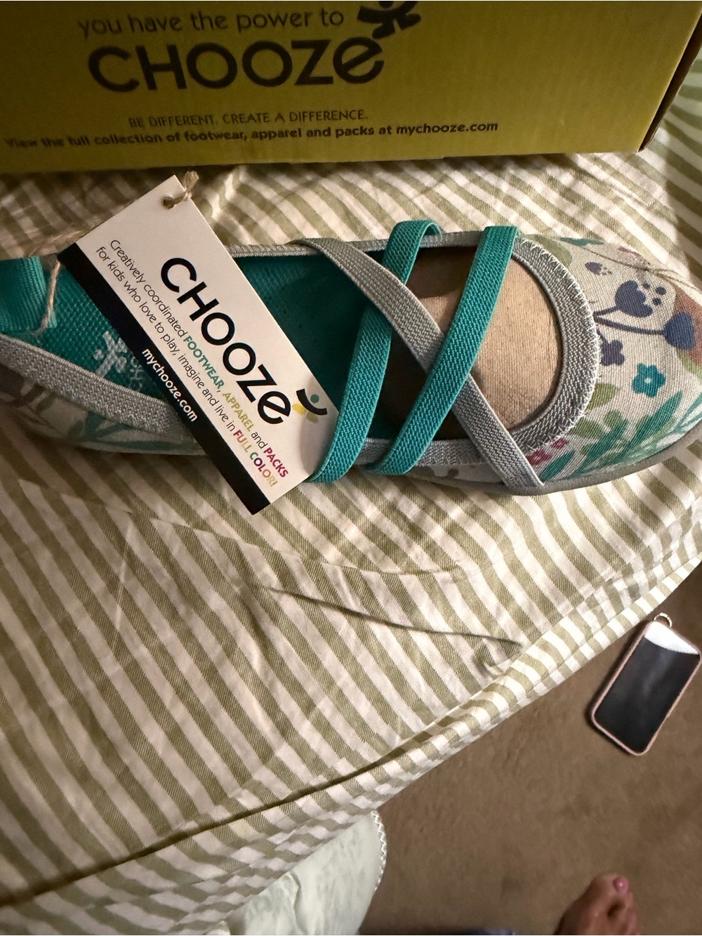 Chooze Teal and Light Gray Floral Mary Jane Shoe with Cross Straps